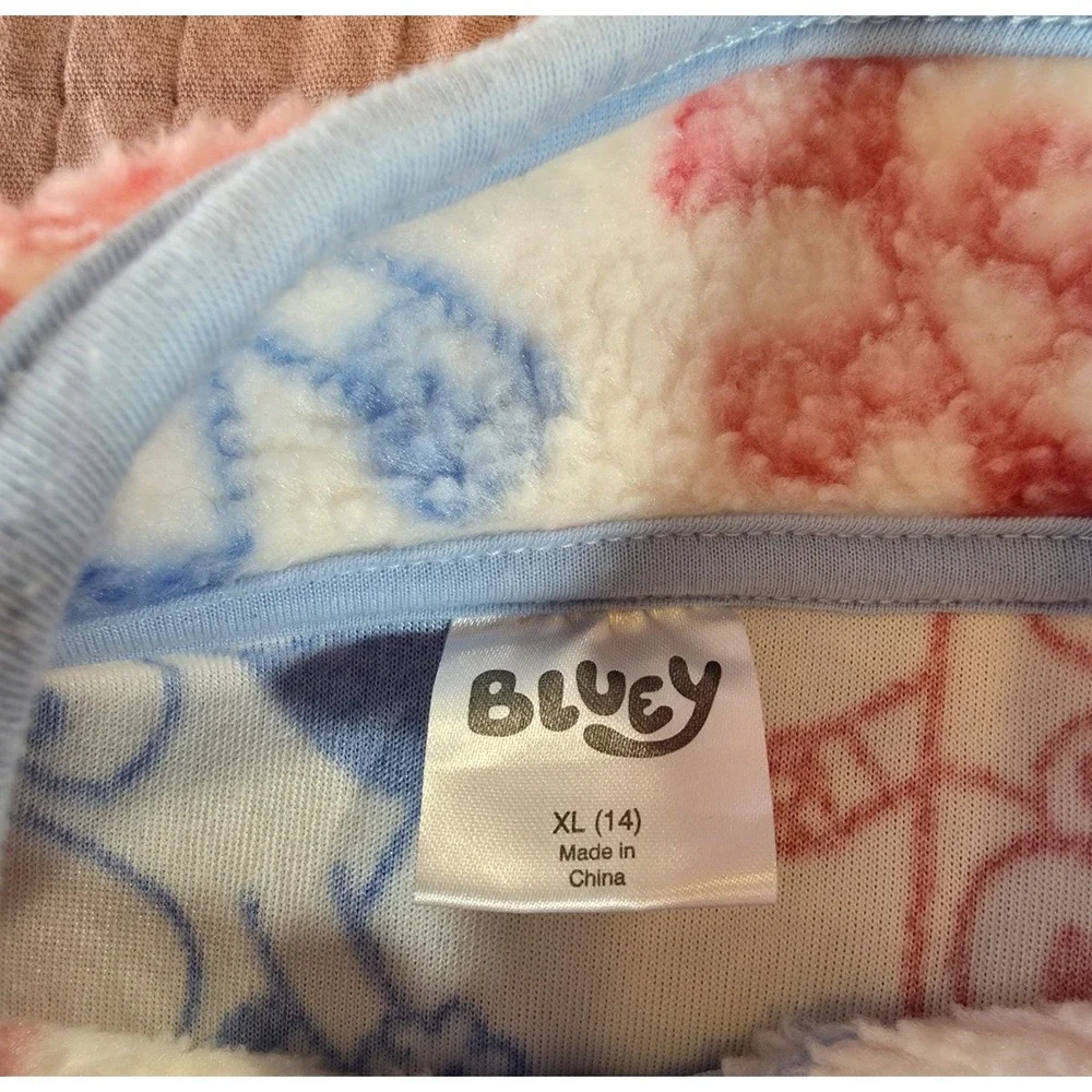 Youth Bluey Size XL Cozy 1/2 Zip‎ Pink Blue Fleece Excellent Condition
